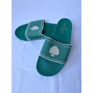 Kate Spade La Jolla Green Knit Scallop Spade Logo Slide Sandals Womens 11